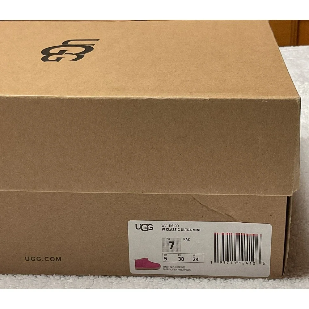 NIB 100% Authentic UGG Classic Ultra Mini Wmns Ankle Boots US 7 EU 38 Hot Pink - Picture 12 of 12